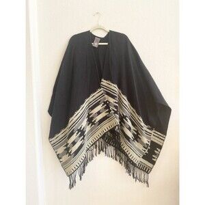 Vince Camuto Black Tan Women's Poncho Shawl Wrap Aztec  Western sz O/S‎
